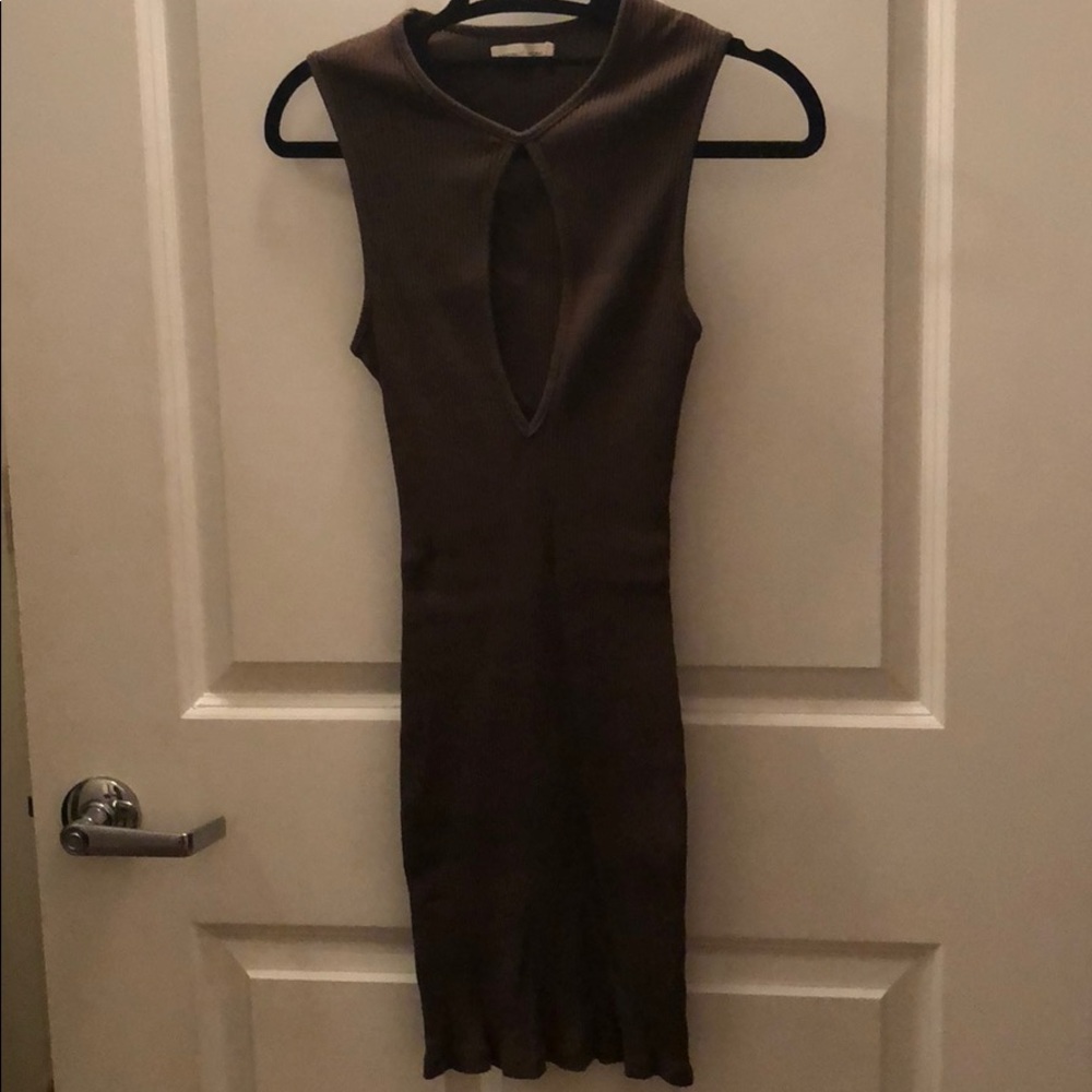 Olive green bodycon dress with opening in front